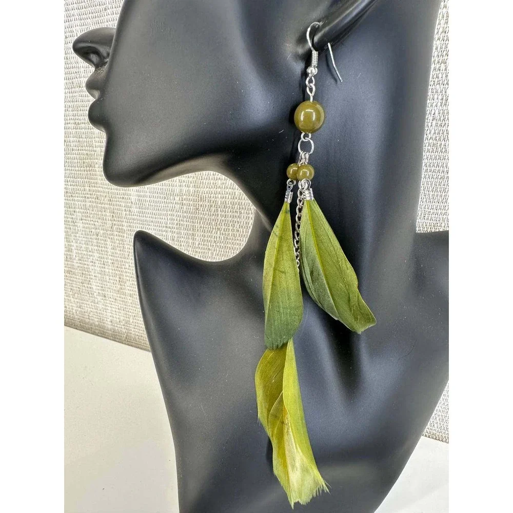 Boho Feather Earrings Jewelry Lot w/ Faux Fur Hair Clip Set 056 (3)